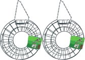 2x stuks vogel voedersilo voor vetbollen rond metaal groen 25 cm - Vogelvoederhuisje - Vogelvoer - Vogel voederstation