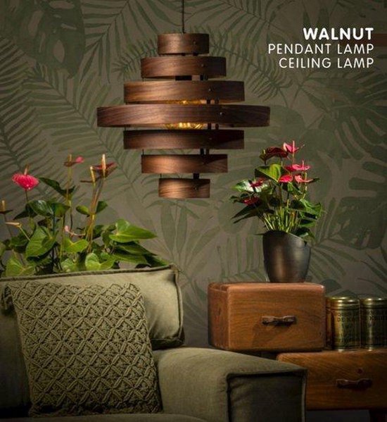 ETH Hanglamp - Plafondlamp Walnut hout - metaal