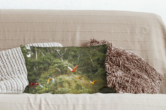 Sierkussen pour la vie forestière à l'intérieur - Perroquets dans la forêt tropicale - 50x30 cm - Coussin rectangulaire en coton