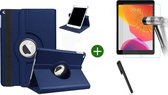 Hoes geschikt voor iPad 2021/2020/2019 (10.2 inch) draaibaar + screenprotector - tempered glass + stylus pen - Donkerblauw