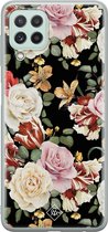 Samsung A22 4G hoesje siliconen - Bloemen flowerpower | Samsung Galaxy A22 4G case | zwart | TPU backcover transparant