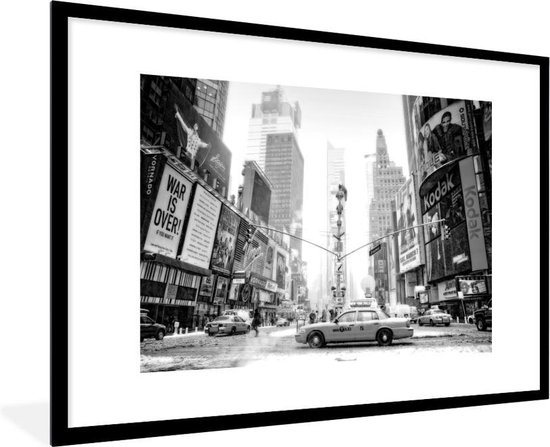 Fotolijst incl. Poster - New York - Auto - Taxi - Zwart - Wit - 90x60 cm - Posterlijst