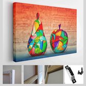 Onlinecanvas - Schilderij - Decoratief Houten Fruit Peren En Appels. Handgemaakte. Hedendaagse Art Horizontaal - Multicolor - 50 X 40 Cm