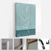 Minimalistische aquarel schilderij artwork. Earth Tone Boho gebladerte lijntekeningen met abstracte vorm - moderne kunst canvas - verticaal - 1937931187