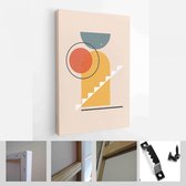 Collectie hedendaagse kunstposters in pastelkleuren. Abstract papier gesneden geometrische elementen, vormen en lijnen, stippen - Modern Art Canvas - Verticaal - 1723905808