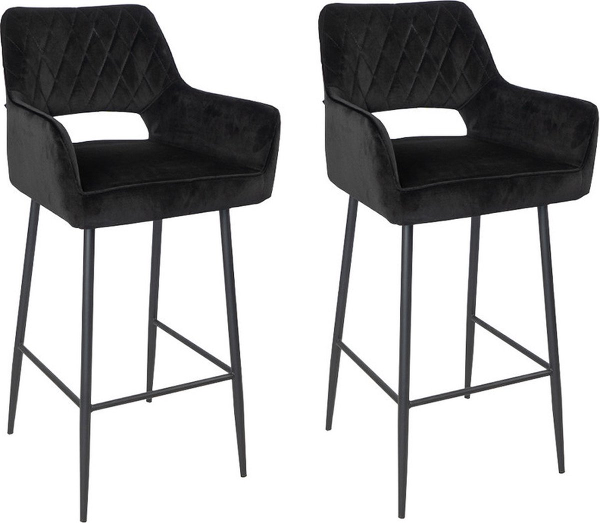 Bronx71® Velvet barkruk Mika zwart 78 cm - Barkrukken set van 2 - barstoel