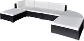 Decoways - 6-delige Loungeset met kussens poly rattan zwart