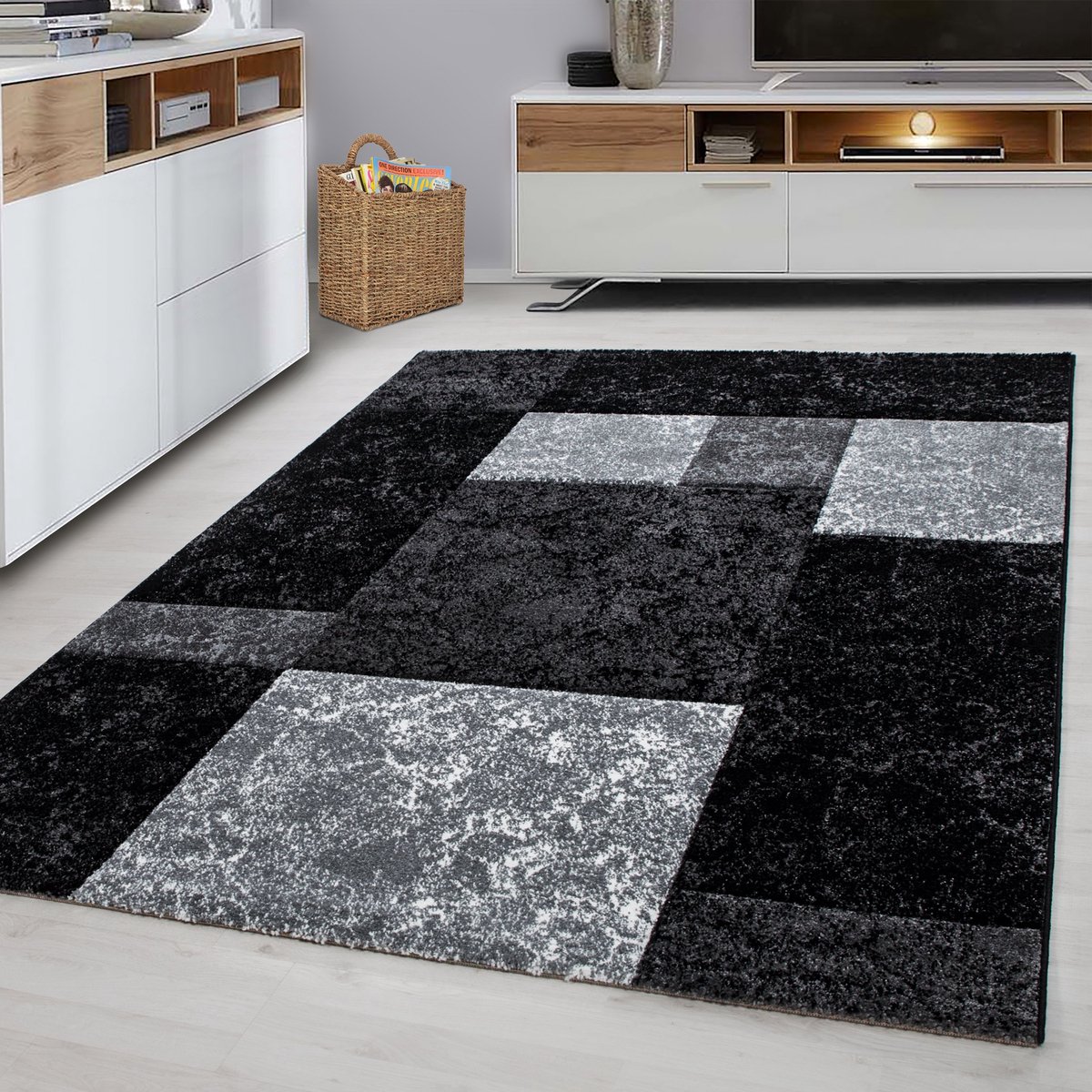 Grijs Tapijt Laagpolig Vloerkleed - 80x150cm- Modern - Woonkamer - Salon - Slaapkamer - Eetkamer