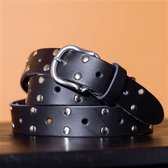 BELT LEATHER LONG BLACK SILVER STUDS