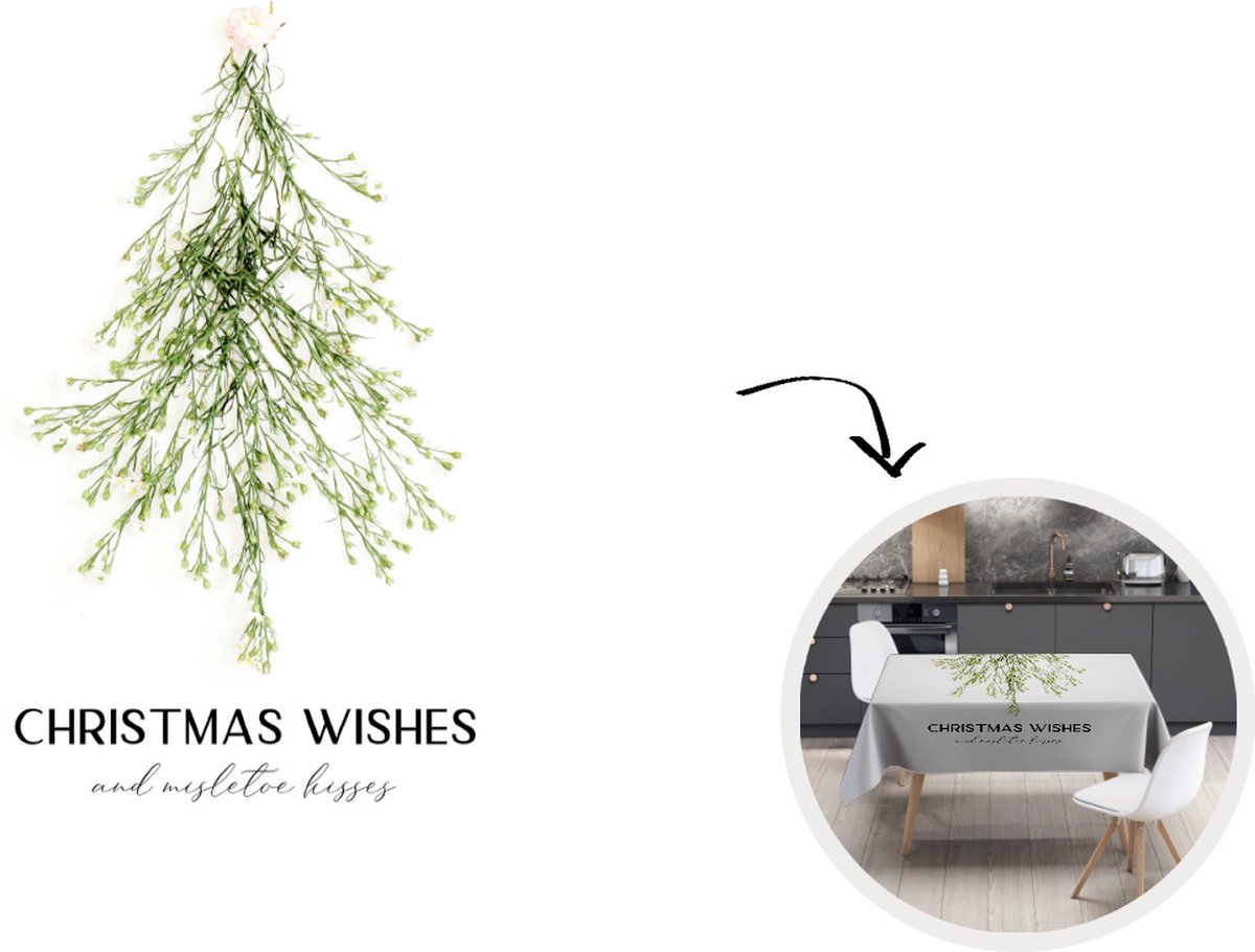 Tafelkleed - Tafellaken - 180x180 cm - Winter - Boom - Mistletoe - Binnen en Buiten