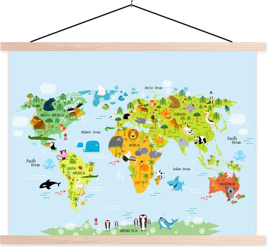 Scherm oppakken Verlichting TextilePosters - Wereldkaart voor Kinderen - Dieren schoolplaat - 60x45 cm  | bol.com