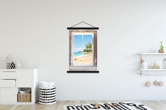 Porte-affiche avec affiche - Affiche scolaire - Vue à travers - Plage - Bois - 120x180 cm - Lattes noires