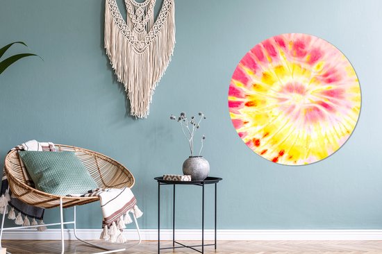 WallCircle - Wall Circle - Wall Circle Indoor - Tie dye - Jaune - Rose - 90x90 cm - Décoration murale - Peintures Ronds