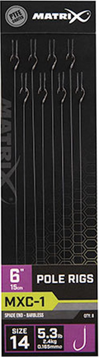 Matrix Onderlijn MXC-1 Pole Rigs 6” (15cm) Spade End - Barbless - Maat : Haak 16 van Matrix — afbeelding 2