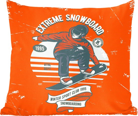 Sierkussens - Kussentjes Woonkamer - 60x60 cm - Snowboard - Kleding - Winter - Retro