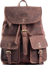 WILD WOODS Leren Casual Rugtas met Voorvakken - Backpack - Rugzak - Dames en Heren - Buffelleer - Vintage Donkerbruin