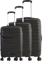 FRANCE BAG Set van 3 koffers 8 multidirectionele wielen polypropyleen zwart