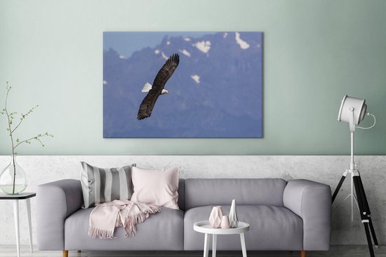 Aigle devant les montagnes Toile 120x80 cm - Tirage photo sur toile (Décoration murale salon / chambre) / Peintures sur toile Animaux