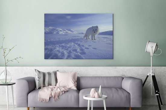 Renard arctique dans la neige sur toile 120x80 cm - Tirage photo sur toile (Décoration murale salon / chambre) / Peintures sur toile Animaux