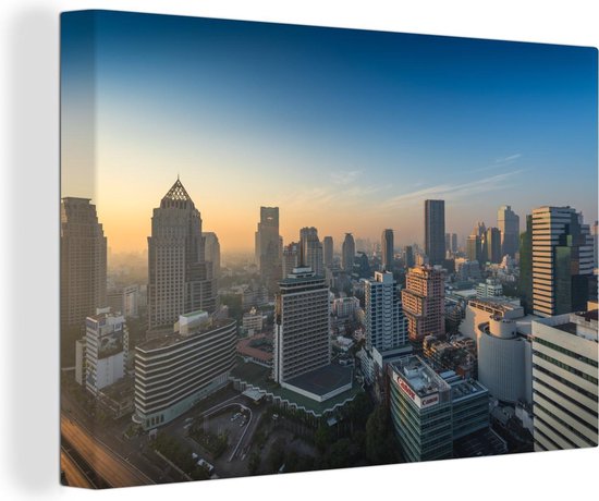 Canvas Schilderij Thailand - Bangkok - Skyline - 90x60 cm - Wanddecoratie