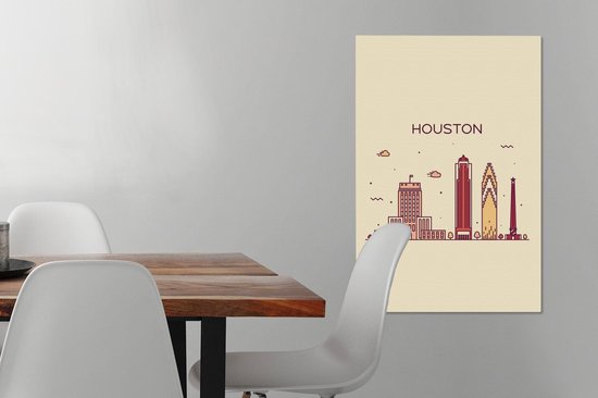 Illustration skyline 'Houston' sur fond marron clair 60x90 cm - Tirage photo sur toile (Décoration murale salon / chambre)