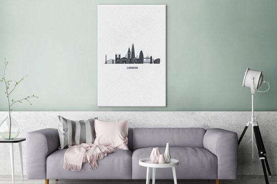 Illustration skyline 'Londres' sur fond blanc 80x120 cm - Tirage photo sur toile (Décoration murale salon / chambre)