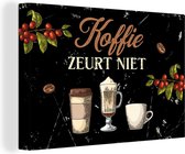 Canvas Schilderij Koffie - Koffiemok - Zwart - 30x20 cm - Wanddecoratie - Vaderdag cadeau - Geschenk - Cadeautje voor hem - Tip - Mannen