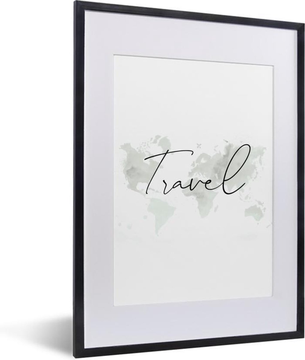 Fotolijst incl. Poster - Wereldkaart - Waterverf - Minimalisme - 30x40 cm - Posterlijst
