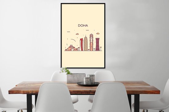 Poster in lijst - Fotolijst 60x90 cm - Posters - Skyline - Qatar - Doha - Posterlijst zwart - Decoratie - Wanddecoratie woonkamer - Muurdecoratie slaapkamer
