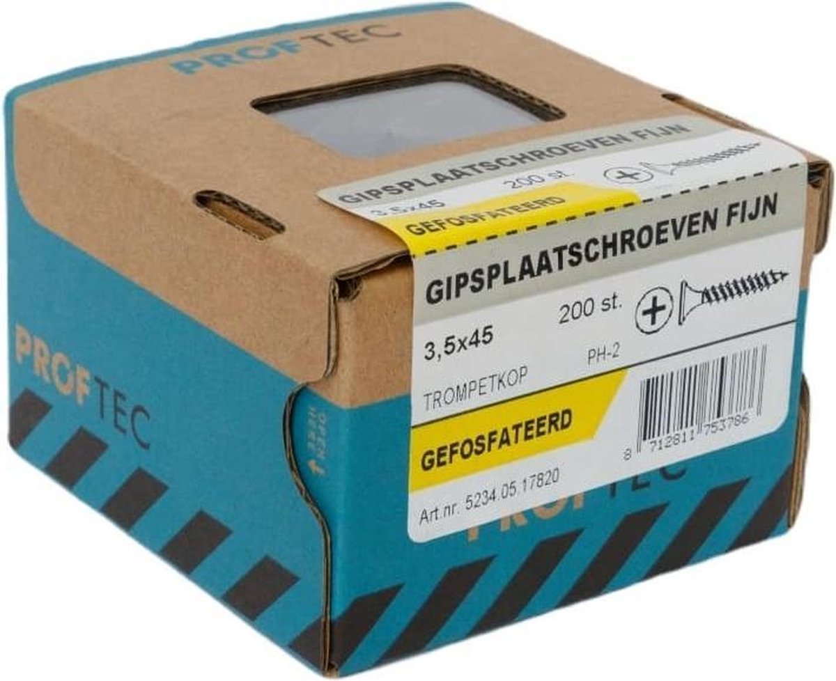 PROFTEC Gipsplaatschroef fijn gefosfateerd 3.5X45mm (200 stuks)