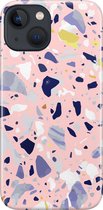 Apple iPhone 13 Mini Telefoonhoesje - Premium Hardcase Hoesje - Dun en stevig plastic - Met Marmerprint - Terrazzo - Roze