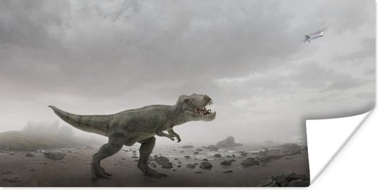 Poster Dinosaurus - Zand - Wolken - 150x75 cm