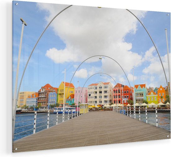 Artaza Glasschilderij - Willemstad Gekleurde Huisjes in Curaçao - Plexiglas Schilderij - Foto op Glas
