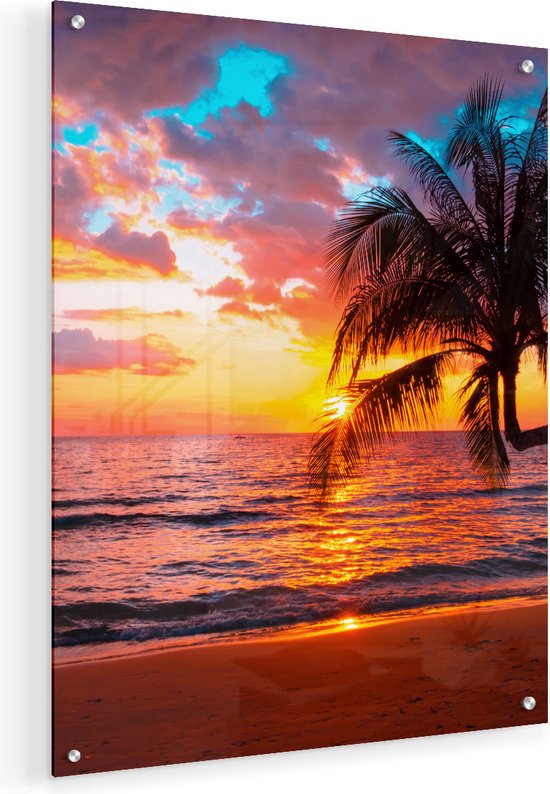 Artaza Glasschilderij - Tropisch Strand Tijdens Zonsondergang - 40x50 - Plexiglas Schilderij - Foto op Glas
