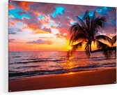 Artaza Glasschilderij - Tropisch Strand Tijdens Zonsondergang - 120x80 - Groot - Plexiglas Schilderij - Foto op Glas