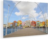 Artaza Glasschilderij - Willemstad Gekleurde Huisjes in Curaçao - 135x90 - Groot - Plexiglas Schilderij - Foto op Glas