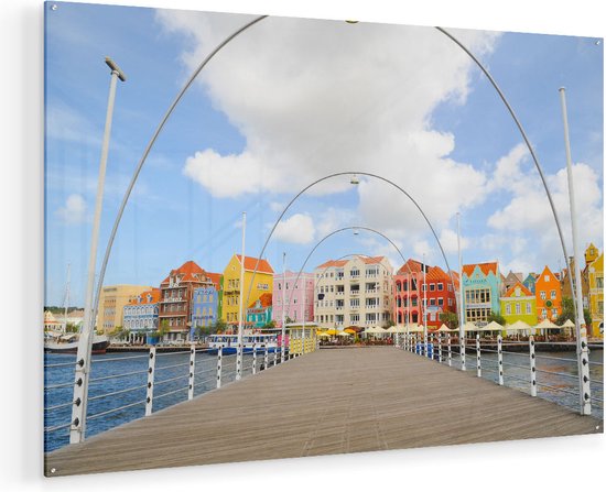 Artaza Glasschilderij - Willemstad Gekleurde Huisjes in Curaçao - Plexiglas Schilderij - Foto op Glas