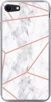 Geschikt voor iPhone SE 2020 hoesje - Marmer print - Rosé goud - Wit - Siliconen Telefoonhoesje