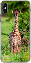 iPhone Xs hoesje - Baby - Giraffe - Planten - Siliconen Telefoonhoesje