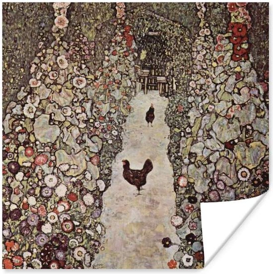 Poster Tuinpad met kippen - schilderij van Gustav Klimt - 100x100 cm XXL
