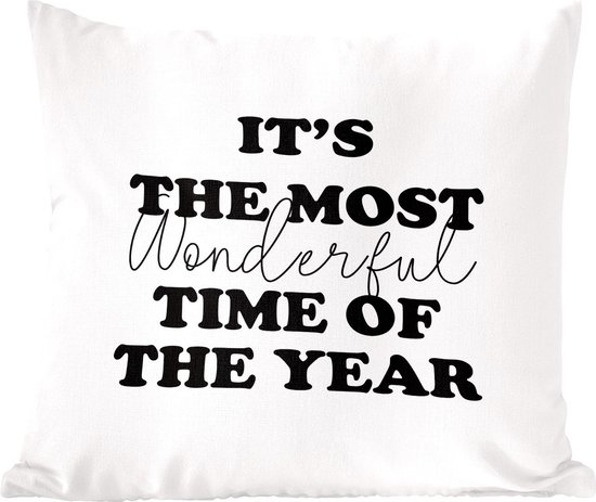 Sierkussens - Kussentjes Woonkamer - 40x40 cm - Quotes - Spreuken - It's the most wonderful time of the year - Kerstmis - Kerstversiering - Kerstdecoratie voor binnen - Woonkamer