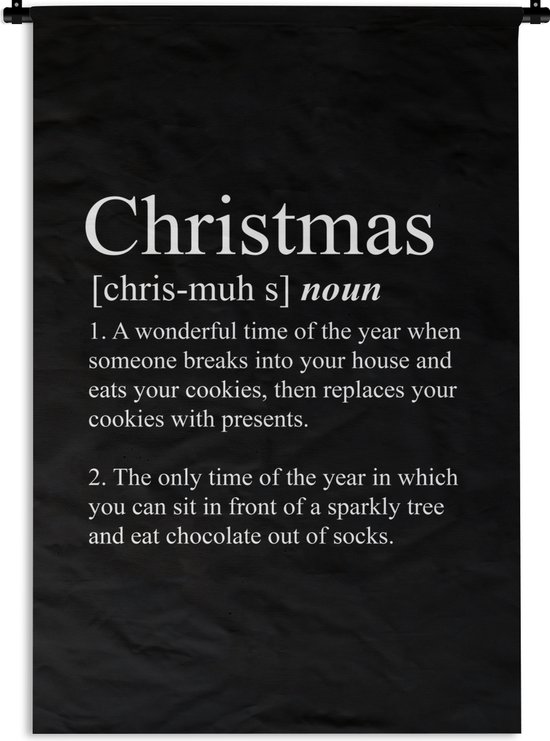 Wandkleed 60x90 cm - Wanddoek Kerstmis - Woordenboek - Spreuken - Quotes - Christmas definitie - Wandtapijt - Wandkleden