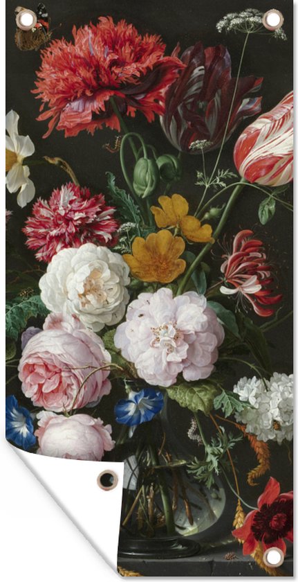 Décoration murale extérieur Nature morte aux fleurs dans un vase en verre - Peinture de Jan Davidsz. de Heem - 80x160 cm