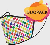 Duopack: Coloured checkered washable mondmaskers - S / Stoffen mondkapjes met print / Wasbare Mondkapjes / Mondkapjes / Uitwasbaar / Herbruikbare Mondkapjes / Herbruikbaar / Ov geschikt / Mon