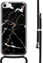 iPhone SE 2020 hoesje met koord - Marmer zwart | Apple iPhone SE (2020) crossbody case | Zwart, Transparant | Marmer