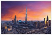 Het Dubai Business Center tijdens zonsondergang - Foto op Akoestisch paneel - 120 x 80 cm