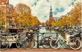 Fietsen op een brug over de grachten van Amsterdam - Foto op Forex - 90 x 60 cm