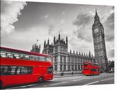 Rode bussen langs de Londen Big Ben in zwart en wit - Foto op Canvas - 60 x 40 cm