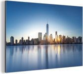 Wanddecoratie Metaal - Aluminium Schilderij Industrieel - New York - Skyline - Water - 90x60 cm - Dibond - Foto op aluminium - Industriële muurdecoratie - Voor de woonkamer/slaapkamer