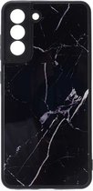 Shop4 - Samsung Galaxy S21 FE Hoesje - Harde Back Case Marmer Zwart